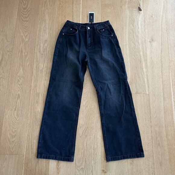 EM - High Waist Straight Wide Leg Denim Jeans in Black - Picture 1 of 6